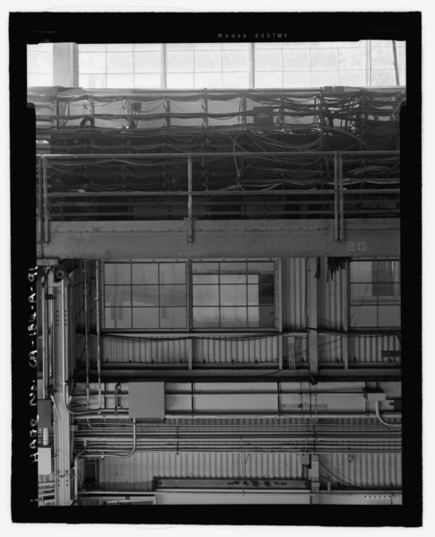 File:Photocopy of photograph (original negative located in LBNL Photo Lab Collection). March 2005. CABLE RACEWAYS, CATWALK, AND WINDOWS OF OFFICE-AND-SHOPS SECTION, BEVATRON - HAER CAL,1-BERK,4-91.tif