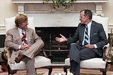 Redford with U.S. President George H. W. Bush in 1989 President George H. W. Bush and Robert Redford.jpg