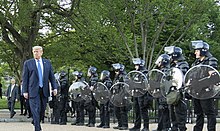 Trump returns to the White House after posing for a photo op at St. John's Episcopal Church, June 2020. President Trump Visits St. John's Episcopal Church (49964436272) (cropped) (cropped).jpg