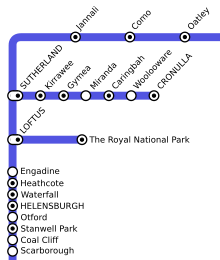 A mock-up of the Royal National Park Branch Line on an old State Rail Authority network map, before the line closed RNPLineRepresentation.svg