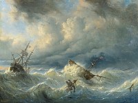 Raden Sarief Bustaman Saleh - Ships on a Stormy Sea (1840).jpg