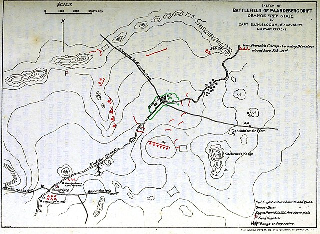 Sketch depicting British and Boer positions at Paardeberg Drift