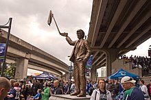 A statue of coach Roger Neilson outside of Rogers Arena, commemorating the 1982 Stanley Cup run. Roger Neilson Statue 2011.jpg