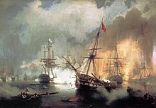 Russian squadron bombarding the Ottoman fleet Russians at navarino.jpg