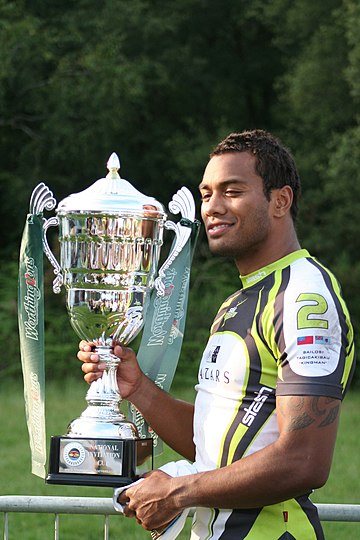 Sailosi Tagicakibau with the winners cup at the Bournemouth Sevens