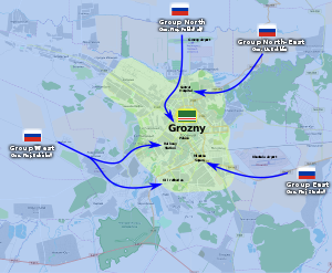 Kartta venäläisten etenemisestä kaupunkiin.