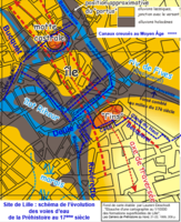 Site de Lille, schéma de l'évolution des cours d'eau de la Préhistoire au début du 17è siècle