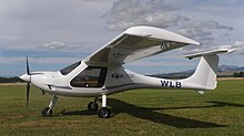 The first production Skyleader 'GP One' light sport aircraft is parked at Manapouri Airport, New Zealand