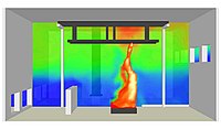 Simulation d'un feu de kérosène dans un bâtiment.