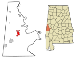 Sumter County Alabama bejegyzett és nem jogi személyiségű területek Livingston Highlighted.svg