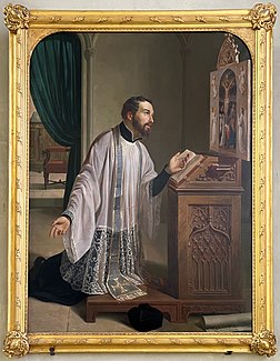 Saint Ignace en prière, huile sur toile d'Antoine-Désiré Mazaroz (1846, église Notre-Dame de Pont-de-Veyle). (définition réelle 2 330 × 3 001)