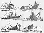 Drawing of sinking in four steps from eye witness description