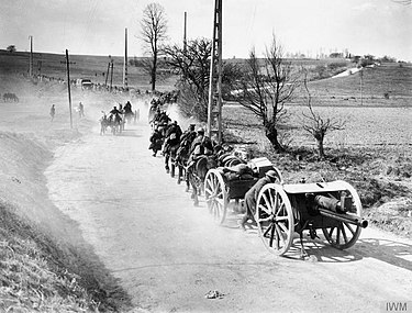 18-pounder battery moving up to meet the German Spring Offensive. The German Spring Offensive, March-july 1918 Q8631.jpg