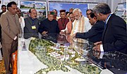 The Prime Minister, Shri Narendra Modi being briefed on structure of AIIMS, in Bilaspur, Himachal Pradesh