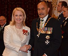 Walsh in 2015, after her investiture as a Dame Companion of the New Zealand Order of Merit by the governor-general, Sir Jerry Mateparae Therese Walsh DNZM investiture.jpg