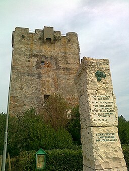 Torre di Palidoro. Här avrättades den 22-årige karabinjären Salvo D'Acquisto av den tyska ockupationsmakten år 1943.