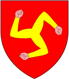 Canting arms of Tremayne of Sydenham: Gules, three dexter arms conjoined at the shoulders and flexed in triangle or the fists clenched proper TremayneArms.PNG
