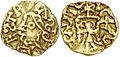 Zlatá merovejská mince, ražená v Chalon (6. stol.)
