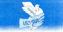 A UNOSOM II propaganda leaflet depicting a Somali National Alliance fist crushing a dove that spells "PEACE" in Somali USCandSNA.jpg