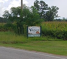Welcome sign on State Road 210 - Vance, SC Vance South Carolina sign.jpg
