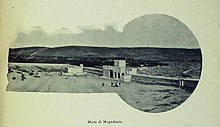 The walls of Mogadishu, before it being demolished by the Italians. The picture reads Mura di Mogadiscio, which translates to Walls of Mogadishu. Walls of Mogadiscio.jpg