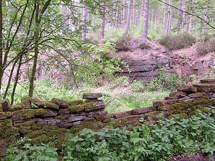 18th-century quarry and drystone wall in Whinfell Forest Whinfellquarry.jpg