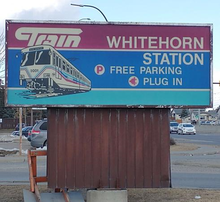 The sign located in the parking lot of Whitehorn Station Whitehorn Station Sign -- April 5, 2023.png
