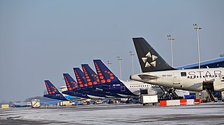 Brussels Airlines aircraft lined up at Brussels Airport
