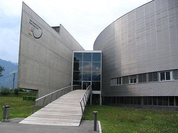 Entrée du Centre mondial du cyclisme (CMC) à Aigle en Suisse.