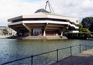 University of York's Octagonal Building,seen from across a lake.