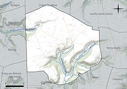 Carte en couleur présentant le réseau hydrographique de la commune