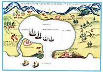 A lithographic illustration of the Dutch harbour in Taiwan (after 1623). 1600 drawing of Dutch ships in Taiwan.jpg