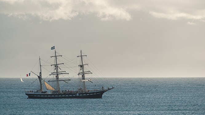 Three masted barque Belem on the coast of Brittany