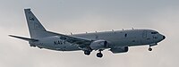 A Boeing P-8 Poseidon, tail number 168761, on final approach at Kadena Air Base in Okinawa, Japan. It is assigned to Patrol Squadron 45 (VP-45) at NAS Jacksonville, Florida, United States.