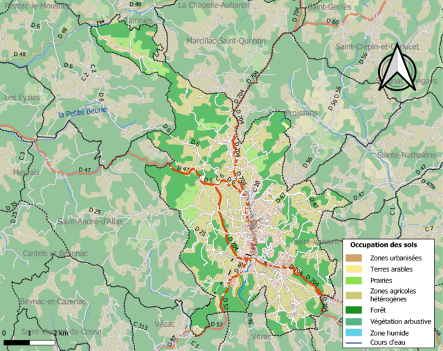 Carte en couleurs présentant l'occupation des sols.