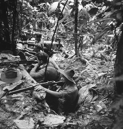 Members of the 2/5th Battalion man defensive positions in New Guinea, August 1943