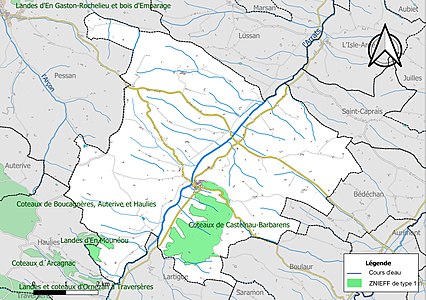 Carte des ZNIEFF de type 1 sur la commune.