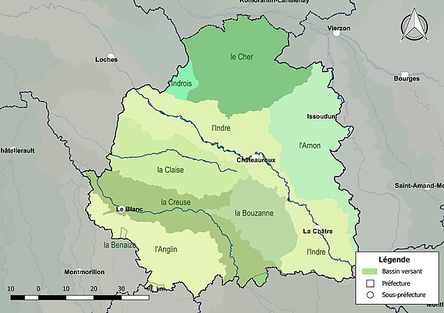 Les principaux bassins versants de l'Indre.