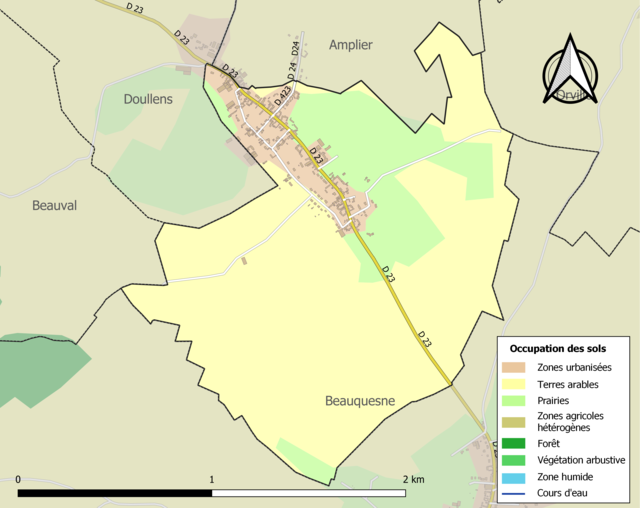 Carte en couleurs présentant l'occupation des sols.