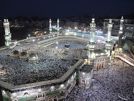 Pilgrims at the Great Mosque of Mecca during the Hajj season