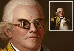 Um 1805 England, Admiral Peter Rainier (1741–1808) mit einer „Martin’s Margin“ Brille