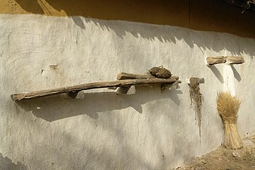 Adobe wall, Gond village, Umaria district, Madhya Pradesh