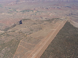 Aerial photo of part of the supersonic test track on Hurricane Mesa Aerial photo of part of Hurricane Mesa supersonic test track.jpg