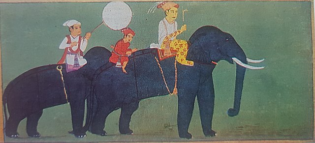 Ahom King Siva Singha riding elephant with attendants