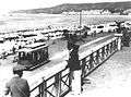 Pferdestraßenbahn vor der Praia da Claridade, um 1860