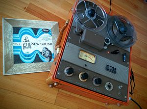 Ampex 601 playing a recording of "Les Paul's New Sound, Vol. II". Made in Redwood City, California. Circa 1956.