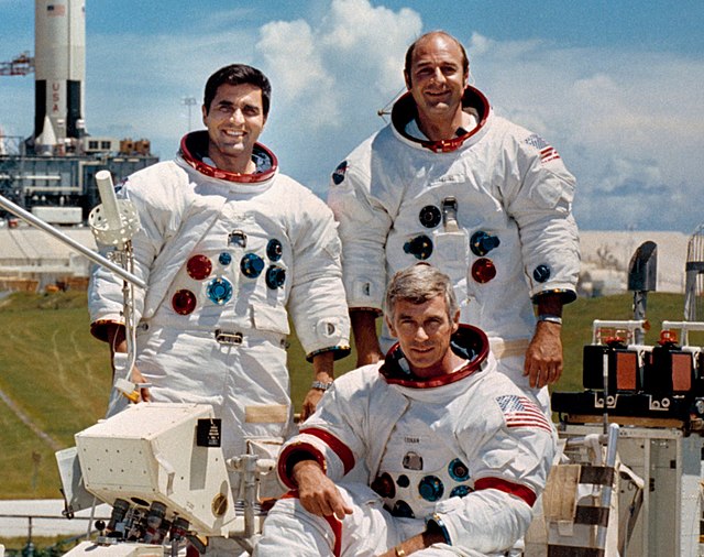 Left to right: Schmitt, Cernan (seated), EvansApollo program← Apollo 16Apollo 18 (canceled) →
