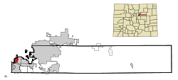 Arapahoe County Colorado Incorporated and Unincorporated areas Sheridan Highlighted.svg