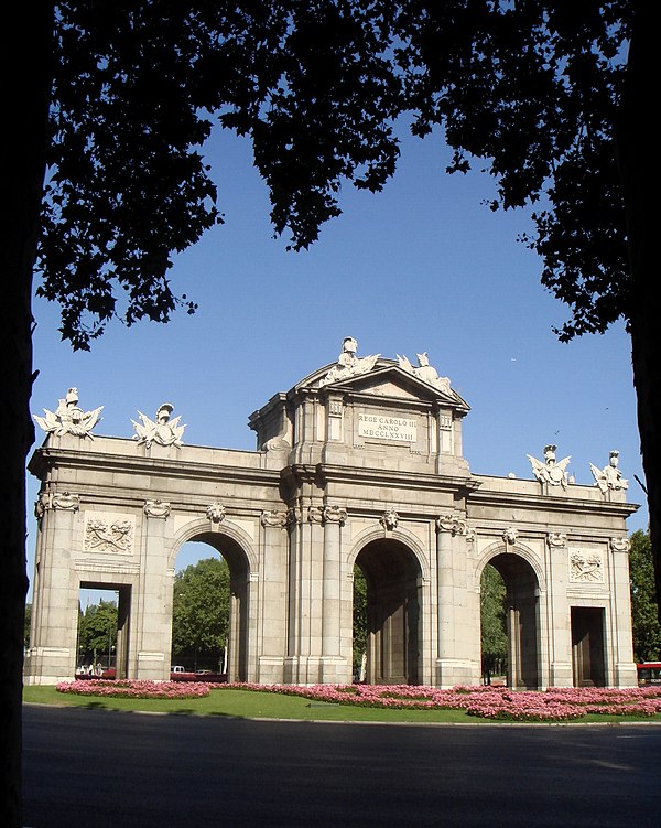 "Waiting for the End", the album's second single, was performed at the Puerta de Alcalá Gate (pictured).