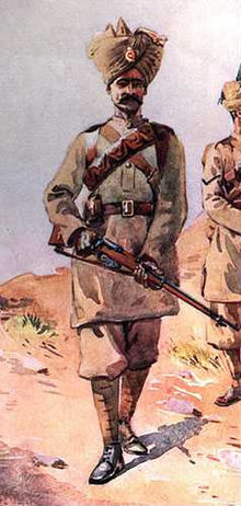 A Punjabi sepoy of the British Indian Army in 1910 Awan Sepoy (30th Punjabis).jpg